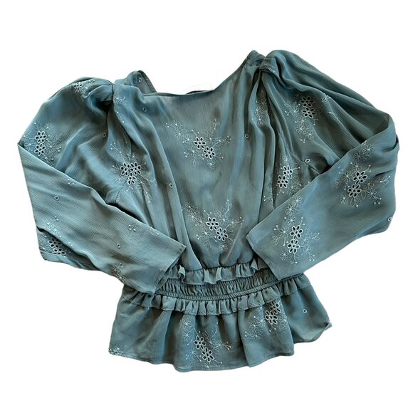 ASTR The Label Floral Embroidered Boho Babydoll Top L - Picture 7 of 13